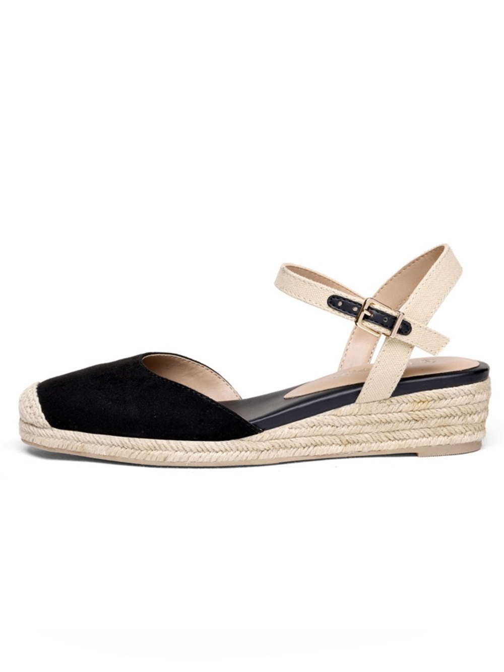 Dream Pairs Espadrille Wedge Sandal in Black and Cream - Picture 4 of 15